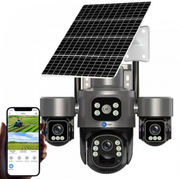 Соларна IP Камера HY-3073DS 4G – 9MP, 3 обектива, AI наблюдение